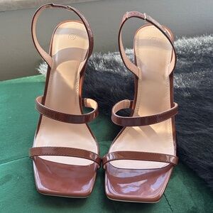 Women’s Brown Strappy Square-Toe Heels